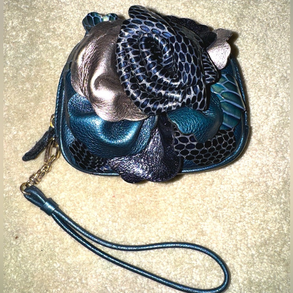 Vintage Brighton blue floral leather wrist bag